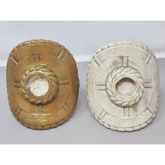 Set Of Two Vintag Handcrafted Ceramic Decorative Baskets With Handles - Picture 7 of 12